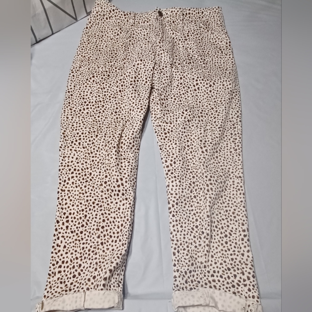 SkinnyGirl jeans Reagan seamed skinny cream brown leopard pants size 30/10